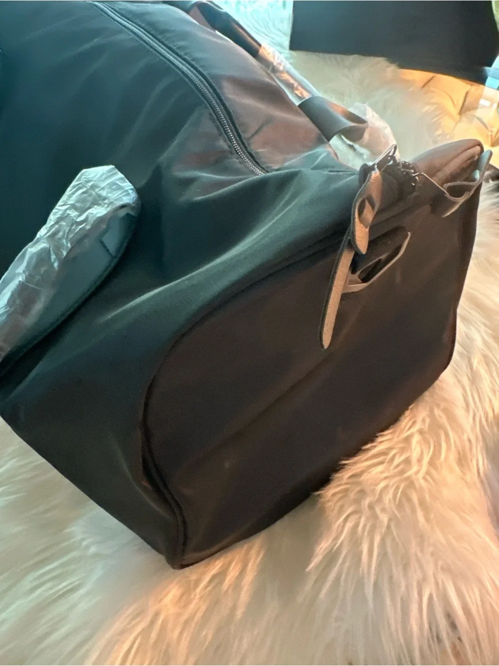 Black Quilted Nylon Travel Duffel Bag
